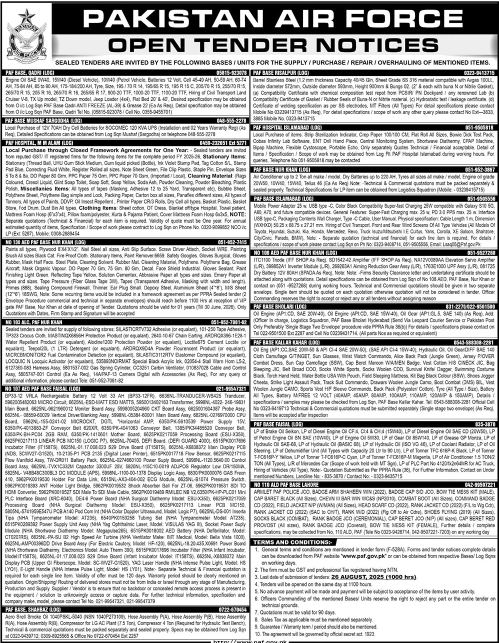 Pakistan Air Force Tender Notice
